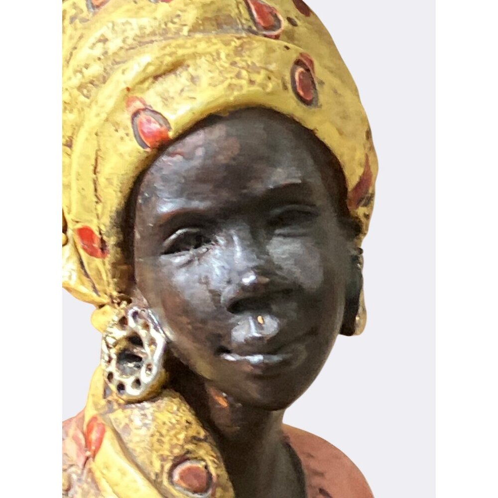 African Inspired Resin Figurine Woman In Yellow Red Dress - Picture 15 of 15